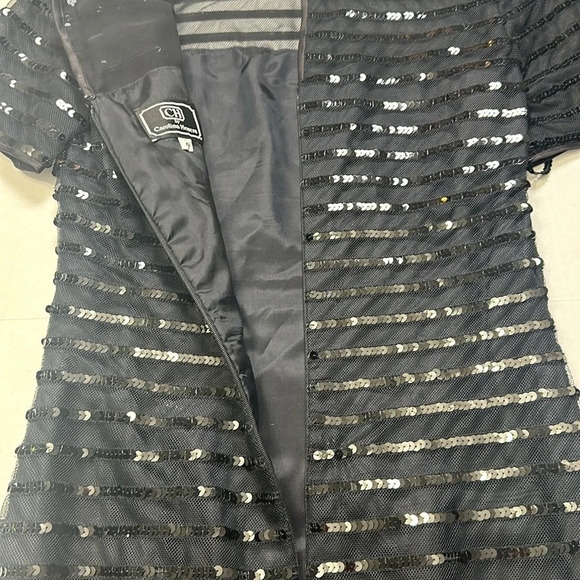 Carolina Herrera Black Sequin Sheer Stripe Cocktail Midi Dress Size 4 Formal - Picture 6 of 15
